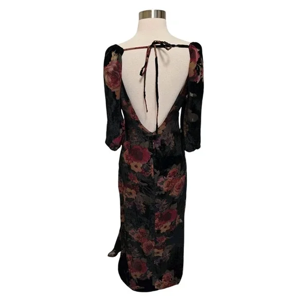 Sage The Label Black Velvet Maxi Dress Size Small Open Back - Picture 2 of 6